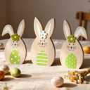 Easter Bunny Decorations 3 Pcs Wooden Rabbits Spring Decorations for Home, Easter Decor Topiary Bunny Ornament Tiered Tray Wood Bunnies Table Decor for Farmhouse Party Office Mantle Centerpieces