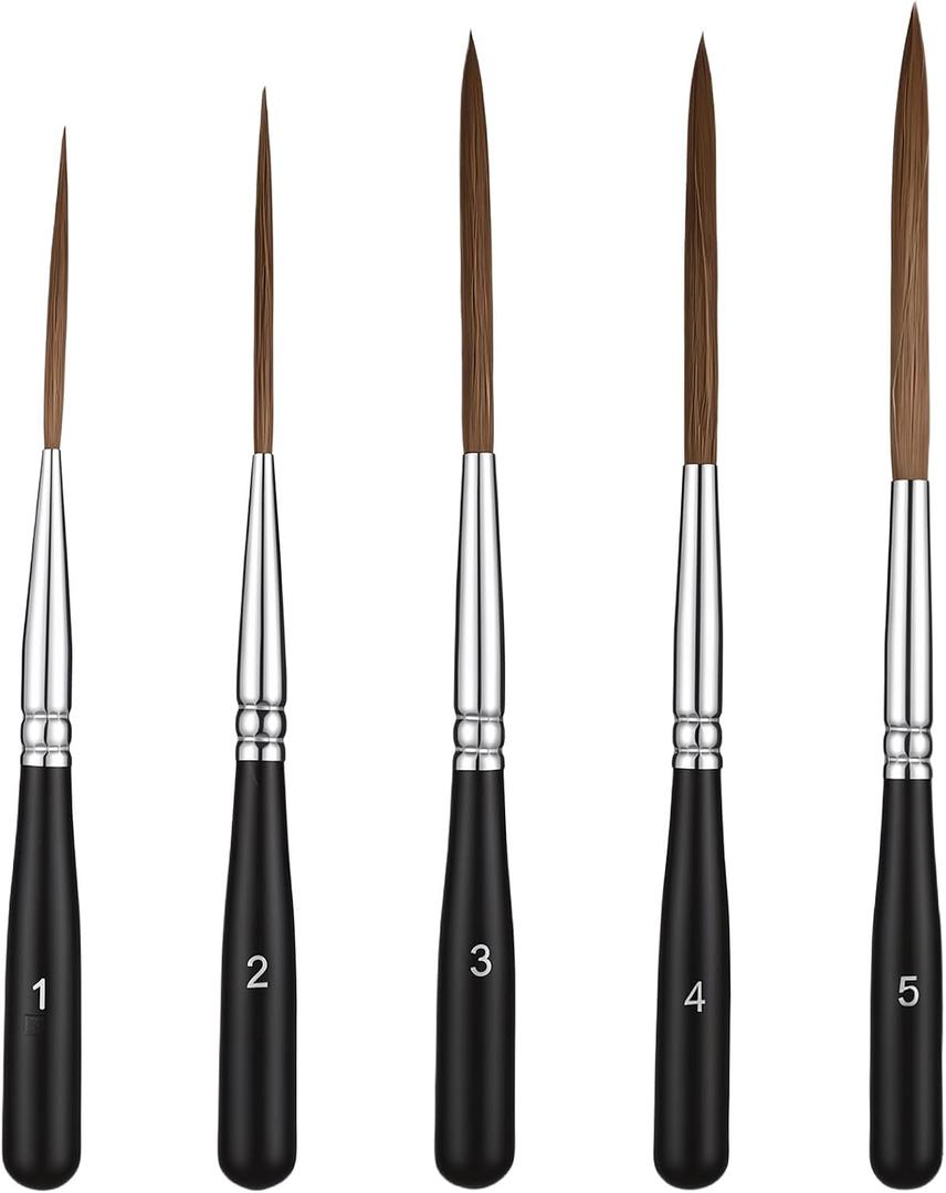 5 Pcs Pinstriping Brush Long Liner Brushes Detail Paint Brushes Fine Point Tip Pinstriping Scroll Outlining Brush for Artists Watercolor Acrylic Painting Marking Outlining Filling Creating Edge size12345