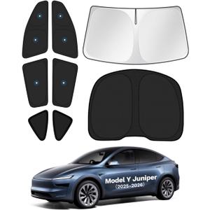 KUST Car Window Shades for 2025 2026 New Tesla Model Y Juniper Accessories with No-Fall Suction Cups Windshield Sun Shade Side Rear Window Covers Sunshade Privacy Protection for Camping Blackout 8PCS