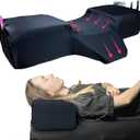 Lash Pillow for Eyelash Extensions, Curved Memory Foam Lash Bed Pillow with Neck & Back Support, Lash Pillow for Eyelash Bed & Lash Tech Bed, Two Side Pockets for Tools, Satin Black