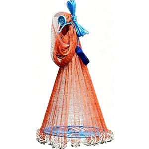 Nylon Hand Cast Net, 3 to 12ft Radius Fishing Throw Net with Blue Ring, for Saltwater and Freshwater Bait Fish, Easy Throw Casting Net for Beginners and Professionals