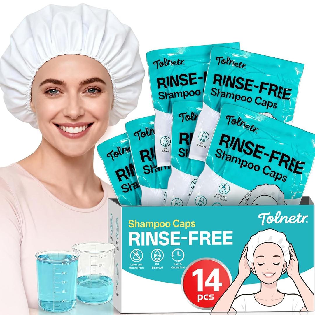 14 Pack Shampoo Caps No Need Rinse,Shampoo Caps for Bedridden Patients Elderly with 2 Cups,Fresh-Lather Rinse Free Hair Washing Caps for Hospital,Post-Surgery,Camping,Travel-Light,Need 130ML Water