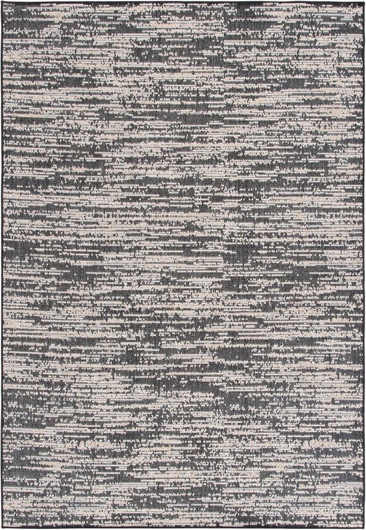 SAFAVIEH Washable Rug Outdoor Beach House Collection - 4' x 6', Black & Beige, Non-Shedding & Easy to Clean, Ideal for Patio, Backyard, Mudroom (BHS424Z)