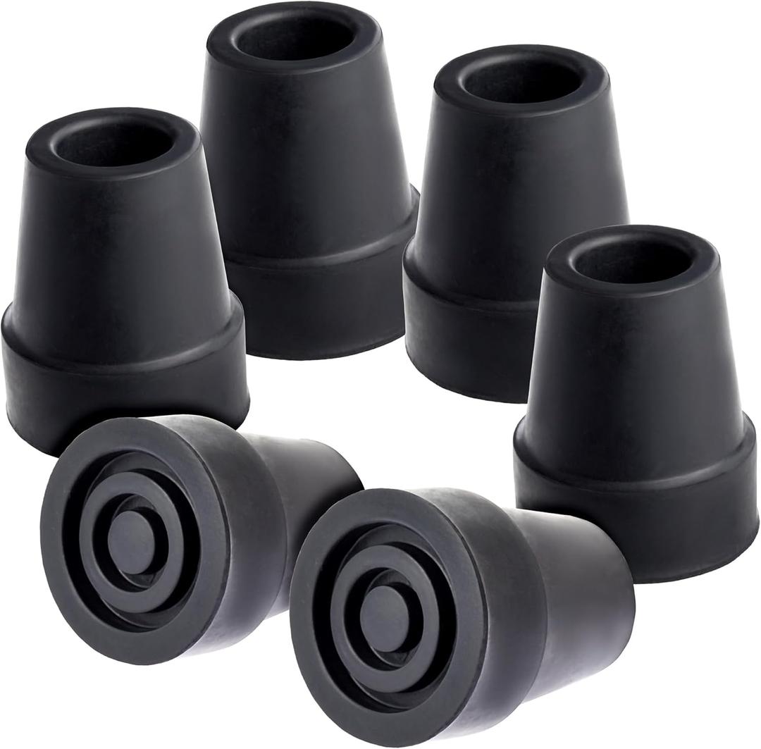 Wellbrite 6 Pack Replacement Rubber Cane Tips for Canes, Walking Sticks, Walkers (Black, 3/4 Inch Tip)