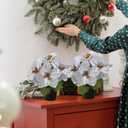 Poinsettias Flowers Artificial 2 Pack White Faux Christmas Poinsettia Plant Small 11 Inch Winter Flowers for Home Office Table Decorations Indoor Xmas Ornament (Cream)