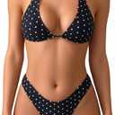 MakeMeChic Women's Polka Dots Triangle Thong Bikini Sets Floral Cute Bathing Suit Swimsuits (XS)