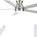 52 Inch Brushed Nickel Ceiling Fans with Lights and Remote, LED Low Profile Flush Mount Ceiling Fan for Bedroom, Living Room,Patio, Quiet DC Motor, 5 Blades