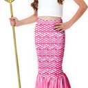 Mermaid Skirts Girls Halloween Pink Fish Tail Costume Elastic Waited Maxi Party Skirts 7-8 Years (Pink)