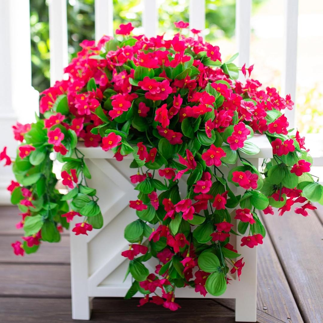 Artificial Faux Hanging Flowers Plants for Outdoor Outside Summer Decoration, 2 PCS Fake Silk Hotpink Orchid Long Vines UV Resistant Realistic for Home Porch Patio Balcony Window Planter Pot