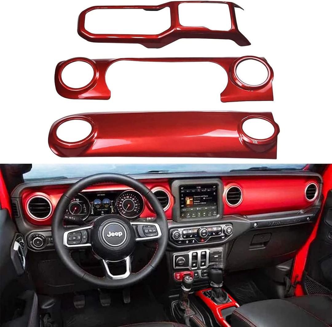 Bolaxin ABS Center Console Panel Dashboard Cover Compatible with Jeep Wrangler JL 2018-2023/ Jeep Gladiator JT 2020-2023 Interior Trim Decor for Jeep Accessories (Red)