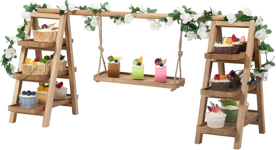 Wooden Cupcake Stand, 3 Tier Cupcake Display Stand for Dessert Display, dessert table display set for Cake Snack Fruit Chips Bread, display stand with Removable Trays, Perfect for Birthday Wedding Party Home Decor