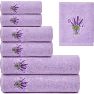 Peryiter 6 Pack Cotton Purple Lavender Bath Towels Set Christmas Towels for Bathroom, Soft and Absorbent, Contains 2 Bath Cloth, 2 Hand Cloth and 2 Washcloths