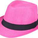 Unisex Fedora Hat Trilby Cuban Sun Protection Short Brim (Small-Medium, Hot Pink)