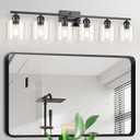 6 Light Black Bathroom Vanity Light, Vanity Lighting Fixtures with Clear Glass,38 inch Black Light Fixture Bathroom for Oversized Mirrors Living Room Bedroom Hallway E26 Base