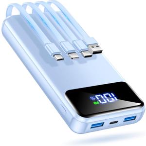 OHOVIV Portable Charger Power Bank 50000mAh Battery Pack, 22.5W Fast Charging PowerBank with Built in Cables,Travel Essential USB-C Portable Phone Charger for iPhone Samsung Pixel Android iPad-Blue