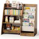 COZPAW Kids Bookshelf and Toy Storage, 4 Tier Toddler Bookshelf with Movable Drawer (Brown) (Medium)