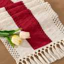 Socomi Boho Table Runner Macrame Long Valentine's Day Farmhouse Woven Cotton Linen Rustic Coffee Table Runner with Tassels for Dresser Scarf Home Decor Dining Room 12x108 in Red Ivory