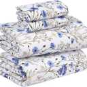 RUVANTI 100% Cotton Sheets Queen Size Set, 4 Pieces, Soft & Breathable Percale Weave Bedding, Deep Pocket 16", Hotel Standard, Crisp Cool Feeling, Durable, Perfect Floral Bed Sheet, Sweet Pea