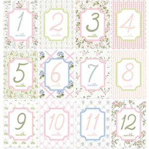 Baby Monthly Milestone Cards, 5 x 7 Inch First Holiday Cards, First Year Month Milestone Baby Shower, 12 Monthly Newborn Photo Props for Boys Girls, 12 Designs