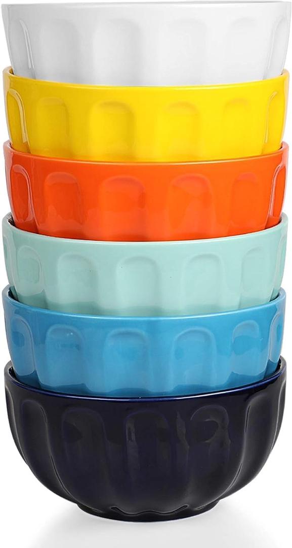 amhomel 6-Piece 24 Ounce Ceramic Soup/Cereal/Rice/Dessert Bowls, Lead-Free, Dishwasher & Microwave Safe (Multicolor)