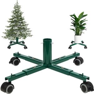 Blissun Christmas Tree Stand Base with Wheels, Movable Christmas Fake Tree Holder, Fits up to 7.5 FT Artificial Trees, Plant Caddy with Wheels, Plant Taxi, Plant Dolly Cart After Christmas (Green)