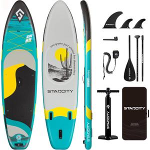 Starcity 11'*34"*6" Blow Up Paddle Board, Inflatable Paddle Board, Paddle Board, Spacious and Stable, Anti Slip and Easy to Operate, Large Size Suitable for Single Person/ Family/ Pet Use, Green Black.