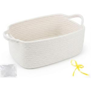 Gift Basket Empty with Handles, 12x8x5 inch - Small Cute Woven Rope Basket for Baby Nursery, Kids Toys - With Gift Bag & Ribbon, Perfect for Wedding, Birthday Gifting (Cream White, 1PC)