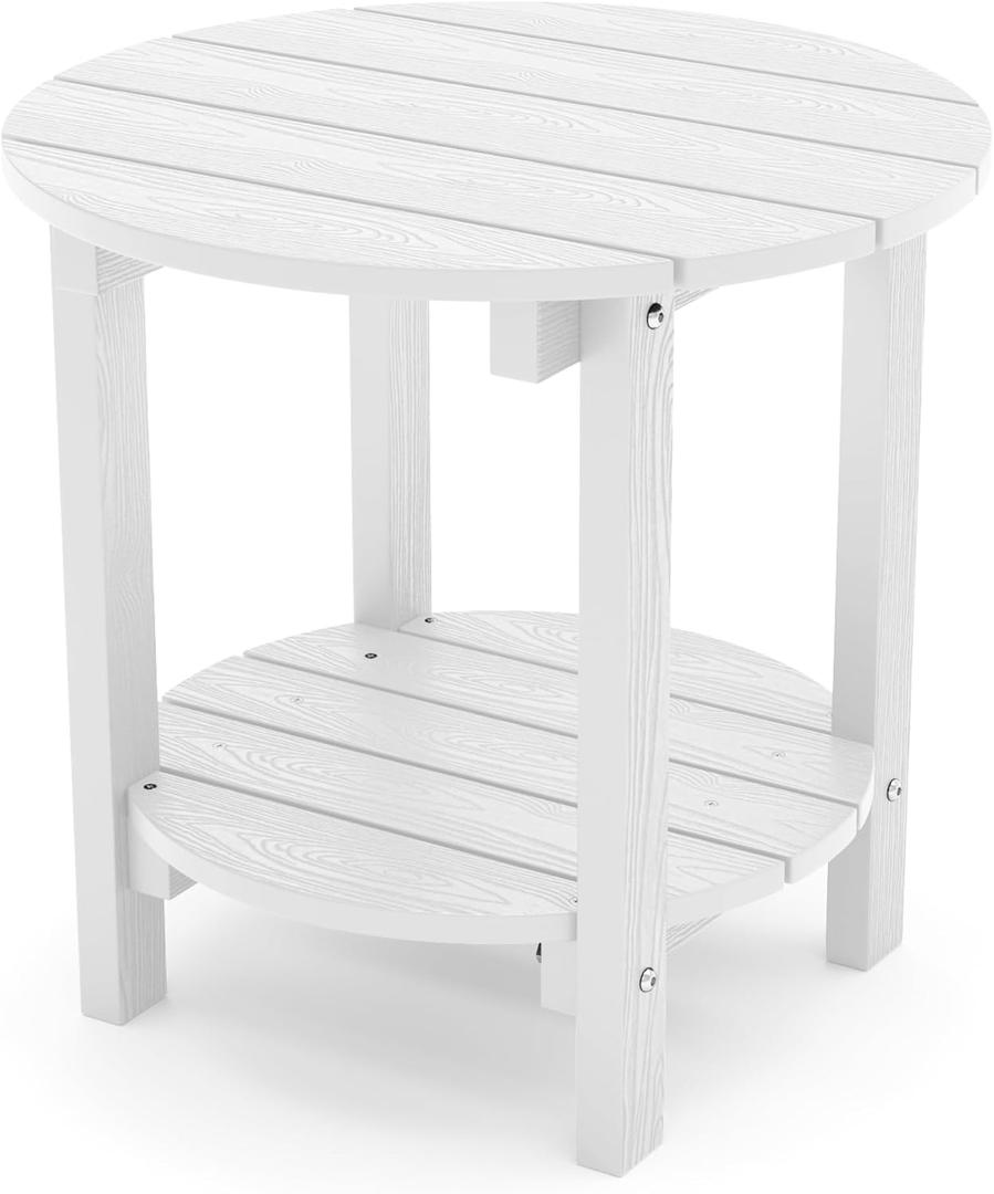 YEFU Adirondack Side Table, 18" Double Outdoor Side Table, Poly Lumber end Table, Weather Resistant for Indoor, Patio, Pool, Porch, Backyard-White