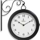Metal Double Sided Wall Clock 10" - Decorative Indoor Outdoor Double Sided Clock - Easy to Read, Hanging Train Station Style for Patio, Garden, Office & More - Antique Style Outside Corner Wall Decor (Black)