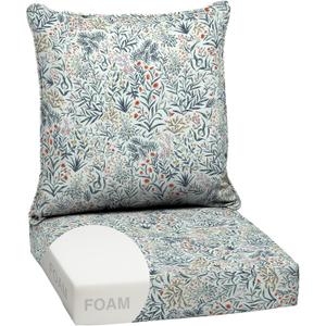 Arden Outdoor Foam Deep Seat Cushion Set, 24x24, Premium High-Density Foam, Never Flattens, Weather-Proof for Patio Chair Sofa Couch, Pistachio Botanical