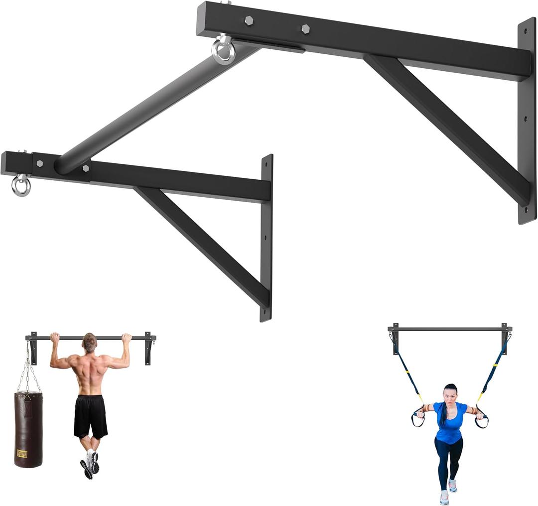Pull Up Bar Wall Mounted, Heavy Duty 650 lbs Capacity Chin Up Bar, 48" Multi-Grip Strength Training Pull-up Bars, for Home Gym Garage/Backyard Total Body Workout, Ease Of Use Mounting (Black)