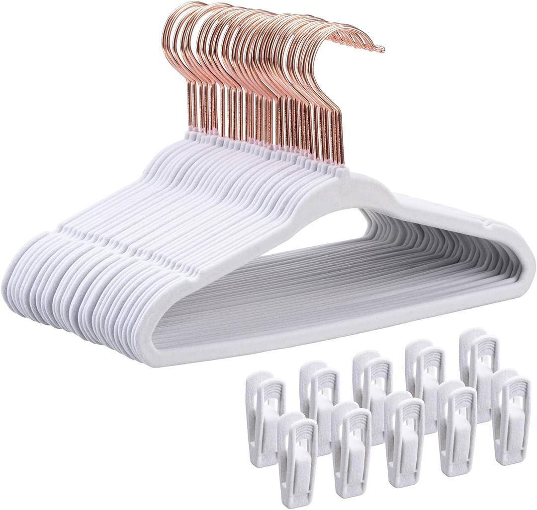 Tonswachic Baby Hangers Velvet - 11 Inch Baby Felt Hangers Non Slip for Toddler - Kids Hanger for Infant Clothes - 30 Pack with 10 Hanger Finger Clips, White