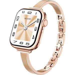 Mesime Slim Dressy Watch Band Compatible with Apple Watch Bands for Women 49mm 46mm 45mm 44mm 42mm 41mm 40mm 38mm, Jewelry Bracelet Metal Designer Fancy Strap for iWatch Ultra 3/2/1 Series 11/10/9/8/7/6/5/4/SE/3/2/1 (Rose Gold + Nude)
