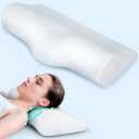 Cervical Neck Pillows for Pain Relief Sleeping, High-Density Memory Foam Pillow Neck for Bolster Support and Shoulder Relaxer, Decompression Devices Orthopedic Roll Pillow for Bed Office (White)