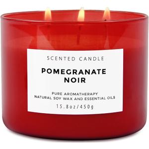 Pomegranate Noir Vanilla 3 Wick Candle | Highly Scented Natural Soy Candle 15.8 oz | Aromatherapy Stress Relief Candle Long Lasting & Clean Burn | Luxury Relaxing Gift for Home, Women & Men