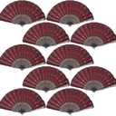 QIRMIZI 10 Pack Fabric Folding Handheld Fans, Perfect for Weddings, Parties, and Dancing, Red 