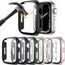 6 Pack Hard PC Case with Tempered Glass Screen Protector for Apple Watch 40mm SE 3/SE(2nd Gen) Series 6/SE/5/4,Rontion Ultra-Thin Scratch Resistant Protective Bumper Cover for iWatch 40mm Accessories (Black+Blue+Green+Starlight+Clear+Rose Gold)