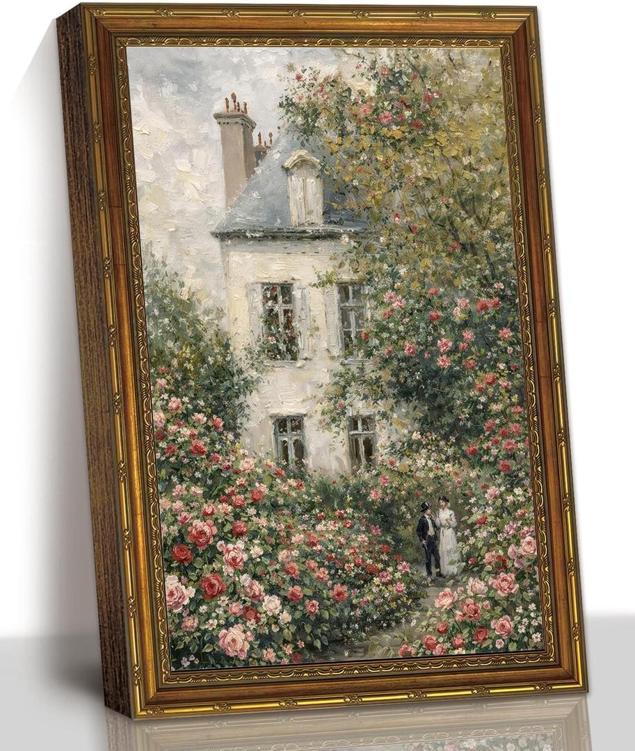 3D Textured Vintage Rose Cottage Floral Wall Art, Gold Framed, 16x24in