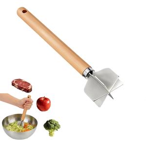 Stainless Steel Meat Chopper With Wooden Handle,Potato Masher Hamburger Smasher Tool,Kitchen Cooking Vegetable,Food Grade 6-Blade,11 Inch