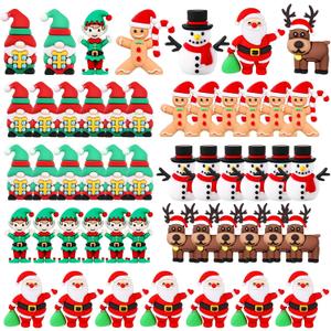50 Pcs Mini Christmas Figurines Rubber Miniature Snowman Santa Gnome Reindeer Gingerbread Collectible Elf Figurines Ornaments for Home Table Decoration Xmas Holiday Party Supplies Gift