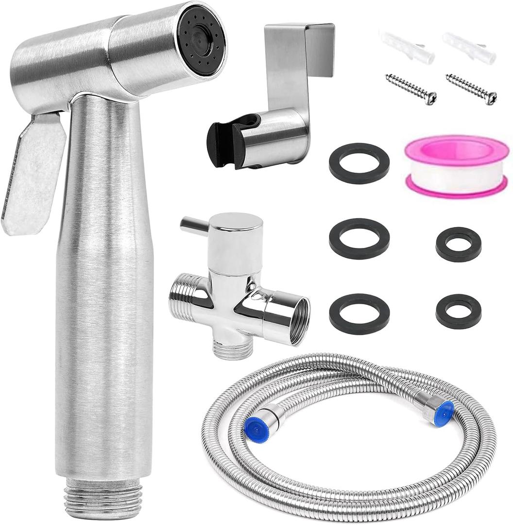 Handheld Bidet Sprayer for Toilet, Adjustable Water Pressure with Hose for Feminine Wash, Stainless Steel Toilet Bidet for Baby Diaper Sprayer (Silver)