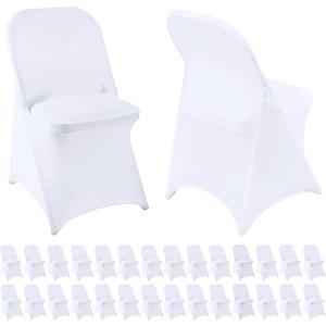 Folding Chair Covers 30 PCS Stretch Spandex Chair Covers Upgraded Universal Washable Fitted Chair Slipcovers Protector for Party, Wedding, Holidays, Banquet, Celebration (White, 30 PCS)