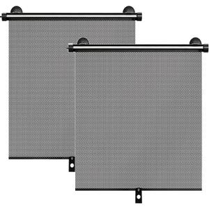 2 Pack Retractable Car Shades for Side Windows - Window Sun Shade for Car with Strong Suction Cups | Roller Shades UV Heat Block Sun Shade for Cars House Office Window (S:15.7"x17.1")