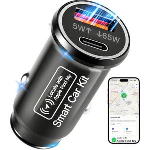 GPS Tracker for Vehicles, Tracking Devices for Cars Hidden, Undetectable GPS Tracker for Car with High-Speed 65W Dual Port USB-C Car Charger No Monthly Fee No SIM Card Required, Tracker for iOS Only
