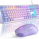 Gaming Keyboard and Mouse Combo, K1 RGB LED Backlit Wired Keyboard with 104 Key Computer PC Gaming Keyboard for PC/ Laptop (Purple)