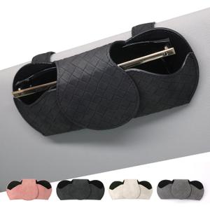 KINIVA Sunglasses Holder for Car Visor PU Leather Glasses Case with Clips for Car Visor Automotive Interior Visor Accessories Apply to All Car Models (Black)