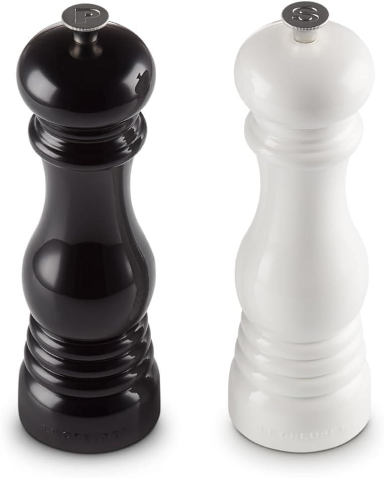 Le Creuset Salt and Pepper Mill Set, 8" x 2 1/2" each, Black & White (Large)