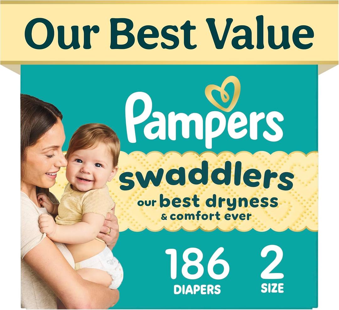 Pampers Swaddlers Baby Diapers, Size 2, 186 Count