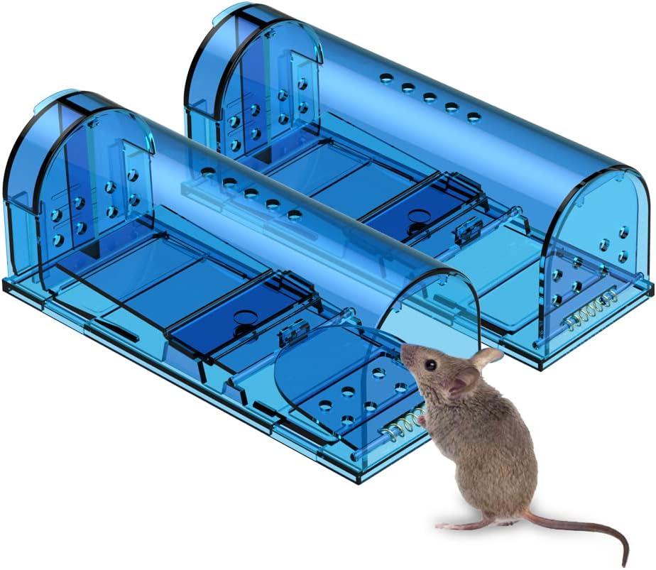 Blinc [2-Pack] Humane Mouse Trap - Catch and Release No-Kill Rodent Traps for Indoors & Outdoors - Safe for Children & Pets - Reusable Mouse Catcher for Kitchen, Pantry & Garage (Transparent Blue)