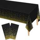 Kopokita 2 Pack Black and Gold Dot Disposable Tablecloths 54"x108", Waterproof Plastic Table Covers for Weddings Birthday Engagement Party Baptism Decorations